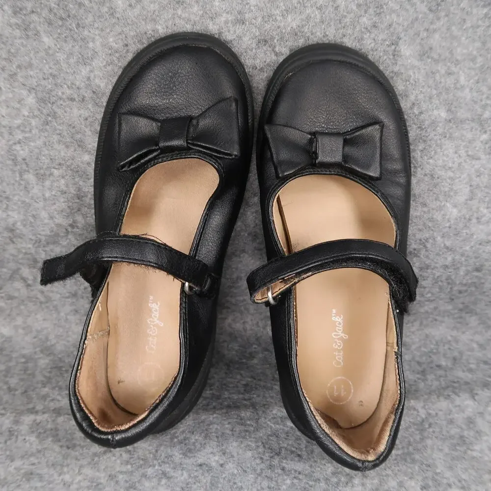 Cat & Jack Shoes Kids 11 Girls Mary Jane Flats Casual Bow Black Adjustable Strap